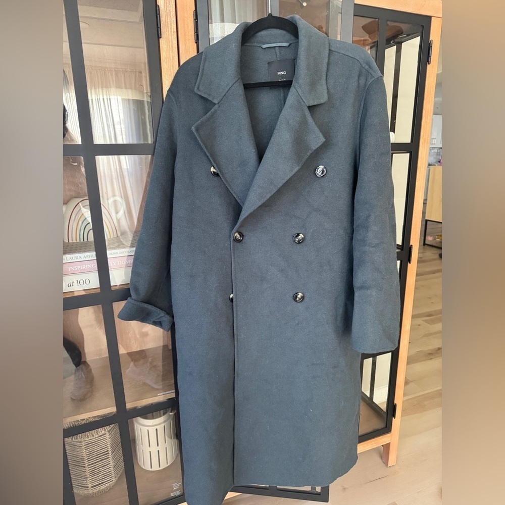 Mango wool coat oversized charcoal long handmade lapel vneck collar pockets